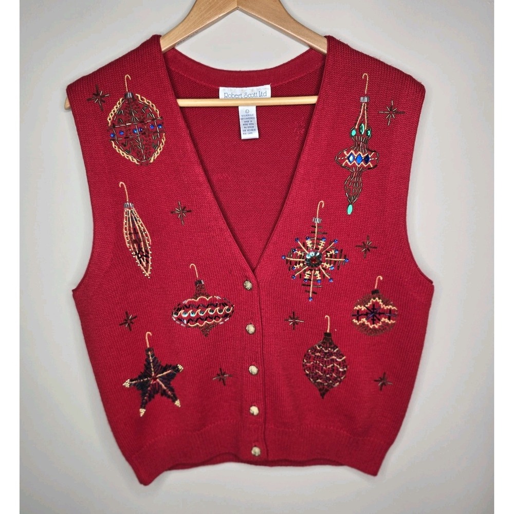 Robert Scott Ltd Sweater Vest Womens L Multicolor Sleeveless V-Neck Wool Blend
